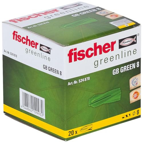 fischer - Cheville pour béton cellulaire GB 8, fabiquée à base de matières premières renouvelables/Boîte de 20 Vert 8 x 50