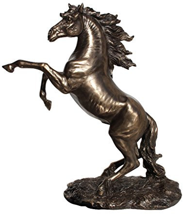 US 12.38 Inch Rearing Stallion Cold Cast Statue Figurine, Bronze Color
