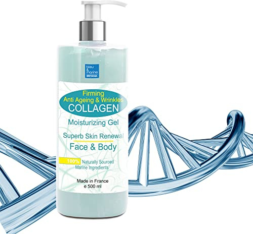 Gel Fermeté Collagène Antiride BIOActif Pour le Visage et le Corps Soin Hydratant Raffermissant pour Décolleté Crème Lifting immédiat Cou, Double Menton Poitrine 500ml