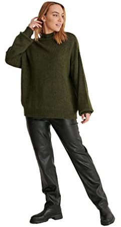 NA-KD Suéter de Punto de Cuello Alto pulóver, Verde, L para Mujer