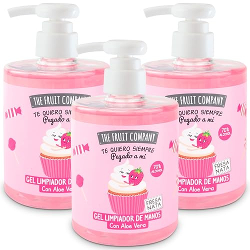 The Fruit Company 26480013 - Gel Limpiador de Manos Con Dosificador 70% Alcohol, Fresa Nata, 500 ml, 3 ud.