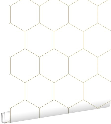 ESTAhome tapet sexkant vitt och guld 53 cm x 10.05 m