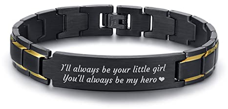 Armkette Herren, Armband Männer Schwarzes Gold Titan Stahl Hundemarke mit Gravur I'll Always Be Your Little Girl, You'll Always Be My Hero