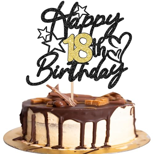 SYKYCTCY 1 Pack Happy 18th Birthday Cake Topper Glitter Cheers to 18 Years Eighteen 18 Fabulous Birthday Cake Pick with Love Star for 18th Birthday Anniversary Party Cake Decoration Supplies