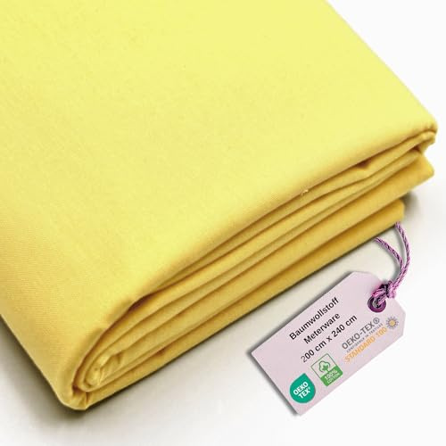Stoff Virginia Tex, Meterware, Baumwollstoff 100%, große Breite 240 cm, Baumwollstoff 100% Oeko -Tex Standard 100 Unifarben zum Nähen (Gelb, 200 cm x 240 cm)