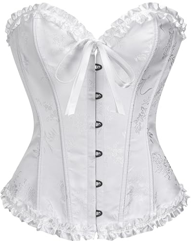 SZIVYSHI Corsé Overbust Jacquard Mujer - Blanco Brillante - Talla S