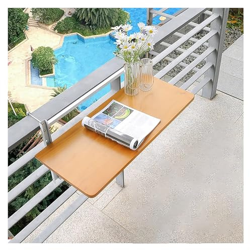 Genérico Mesa Colgante para Balcón, Mesa Plegable con Barandilla de Madera para Patio, Jardín y Balcón (60x35 cm), Color Marrón