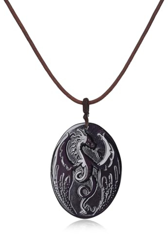 COAI Collier Cuir Homme, Pendentif Obsidienne Noire