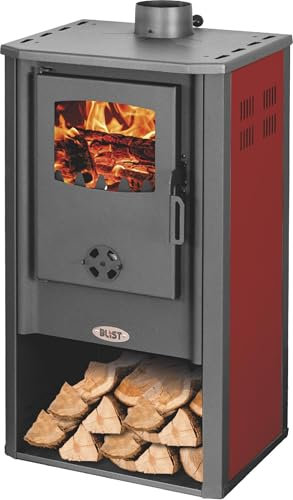 Atene - Stufa a legna in ghisa e acciaio, 7 kw, colore Rosso