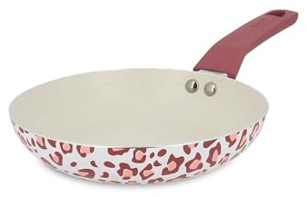 MENASTYL - Padella Leopardo Rosa 20 cm per tutti i piani cottura, inclusa induzione - Rivestimento antiaderente - Alluminio riciclato - Manico ergonomico effetto legno - Motivo leopardo - 6020960