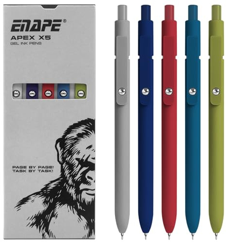 Set med gelpennor premium ENAPE – 5 färgglada pennor 0,5 mm för skola och Bullet Journal – spillfria, snabbtorkande