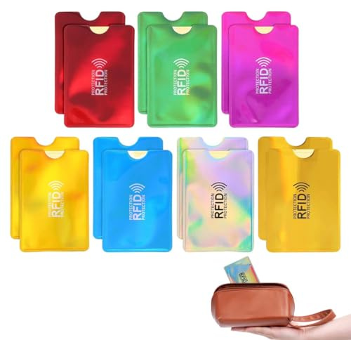 UIEXAY Lot de 14 Porte-Cartes RFID, Bloqueurs, Multicolores, Protection De Cartes RFID, Anti-Vol pour Homme Et Femme, Couleur, Portefeuille, Protege Carte Bancaire
