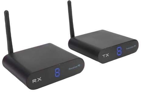 Annadue Émetteur AV sans Fil, Kit émetteur et Récepteur HDMI Longue Portée 200 M, Extension Audio Vidéo 2,4 GHz 8 Canaux, Plug and Play, pour Home Cinéma TV DVD (Prise UE)