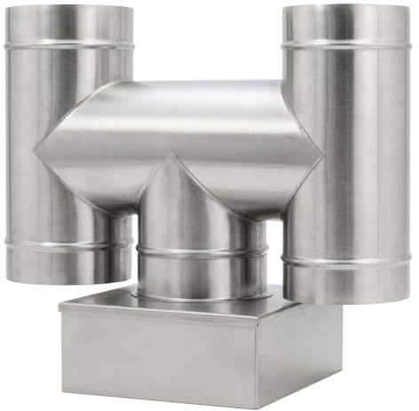 MAKA Comignolo a H Base Quadra, Terminale per Canna Fumaria Camino Stufa a Legna Pellet e Gas, Cappello Antipioggia Aspirafumo (300x300 mm - Inox)