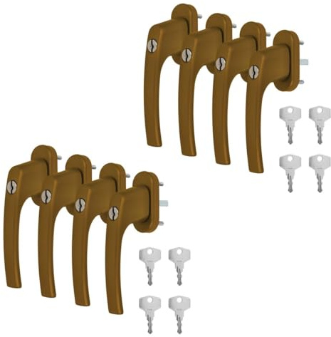 8 x Alu Fenstergriff in Gold F4 abschließbar - Stiftlänge 30mm