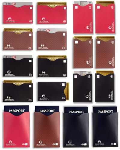 18 RFID Blocking Sleeves (14 Credit Card Holders & 4 Passport Protectors) Ultimate Premium Identity Theft Protection Sleeve Set for Men & Women. Smart Slim Design perfectly fits Wallet / Purse.