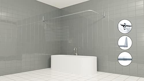 Erica Corner Shower Curtain Rods. 70 x 90/70 x 160 cm for Corner or Bath, Shower Curtain Rod without Ceiling Bracket, PVC Free Plastic Coated, 100% Stainless Steel.