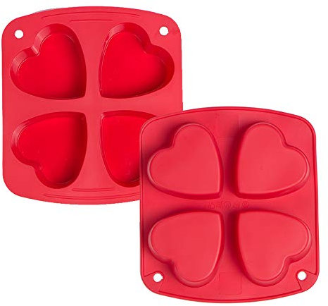 webake Silicone Muffin Cases Heart Shaped Air Fryer Cake Tin 2 Pcs 4 Cavity Cake Moulds for Air Fryer Muffin Cupcake Chocolate