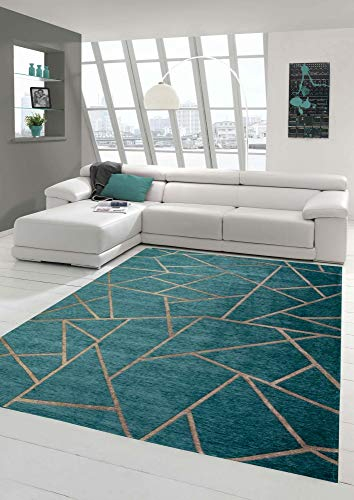 Merinos Orientmatta vardagsrumsmatta geometriskt mönster i turkos brons storlek 200 x 290 cm