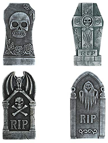 Toyvian Halloween Foam Graveyard Tombstones (4 Pack), RIP Gravestone Graveyard Haunted House Decorations for Halloween Yard Decorations
