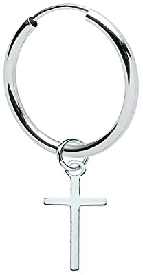Einzeln Ohrringe Creolen mit Kreuz Sterling Silber 925 für Damen und Herren