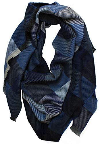 Rotfuchs Wollschal Damenschal Winterschal Herrenschal Karo & Fischgrat blau 190 x 50 cm Made in Germany