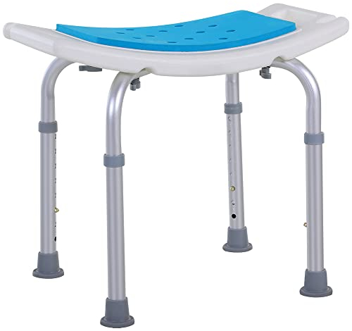 HOMCOM Shower Chair, Adjustable Height Shower Stool with Aluminium Frame and Non-Slip Feet, Bathtub Stool Seat for Elderly Disabled Handicap, Blue