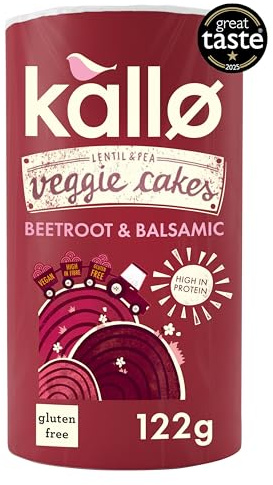 Kallo Beetroot & Balsamic Veggie Cakes, Lentil & Pea Puffed Crackers Made From Plants, High in Protein and Fibre Low Fat Healthy Snacks, Vegan Friendly, Gluten Free, No Artificial Flavours – 1 x 122g