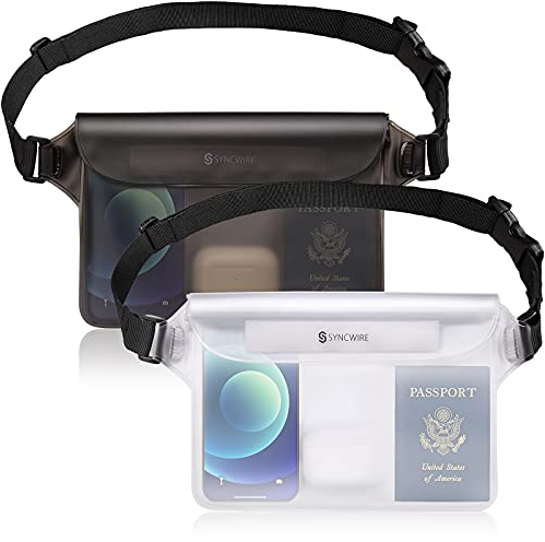 SYNCWIRE IPX8 Waterproof Pouch Bag with Adjustable Waist Strap-Screen Touchable Dry Bag with Adjustable Belt for Phone Valuables for Beach Swimming Snorkeling Boating Fishing Kayaking, etc