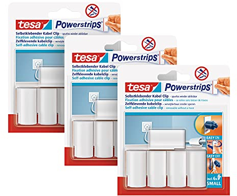 Tesa Powerstrips - Fermacavi autoadesivo, per il fissaggio dei cavi, rimovibile e riutilizzabile, 3 x 5 pezzi, colore: Bianco