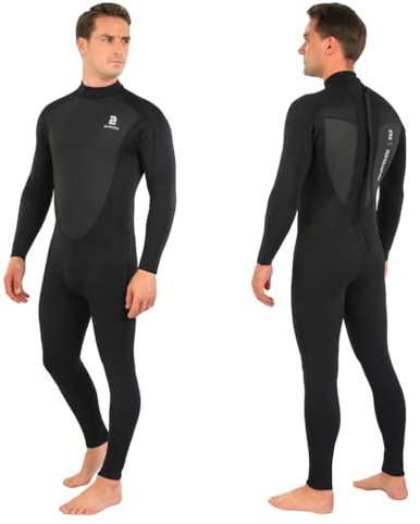 Matai Wetsuits Mens 3/2mm Neoprene Super Stretch Back Zip Full Length Wetsuit for Surfing Swimming SUP Canoe Kayak Sailing Windsurfing (M, All Black)
