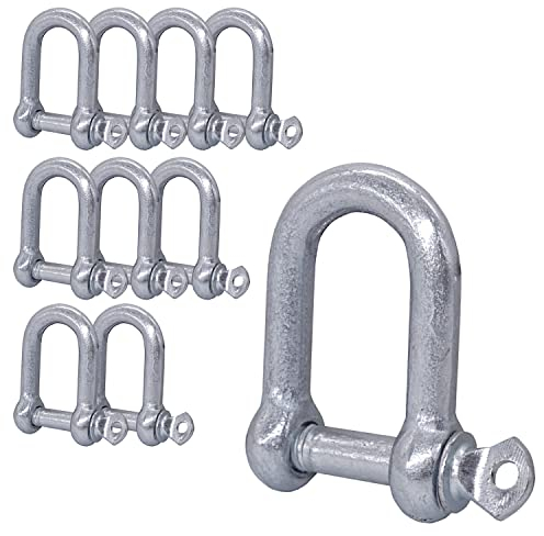 (10 Stück) Schäkel aus verzinktem Stahl, 10 mm, Schäkel-Clip mit Stift, D-Ring-Schäkelschlösser, robuste Takelage (10 Stück, 10 mm)