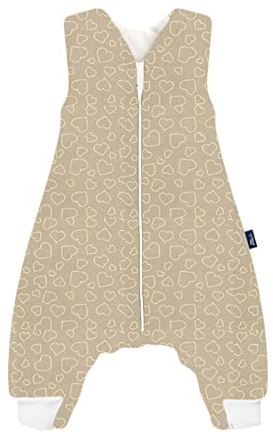 Alvi Sleep-Overall Baby Schlafsack mit Füßen Babyschlafsack Kinderschlafsack aus Baumwolle (110 cm, Hearts Nature)