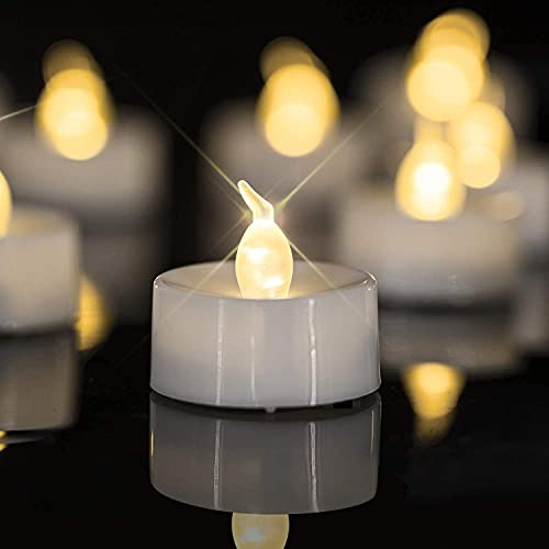 YiYFiT Lot de 12 fausses bougies chauffe-plat romantiques à piles LED scintillantes réalistes sans flamme pour Pâques, Halloween, Noël, mariage, fête, centre de table, spa - Jaune chaud