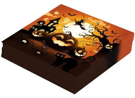12 Serviettes en papier citrouille d'Halloween 33 x 33 cm - Orange