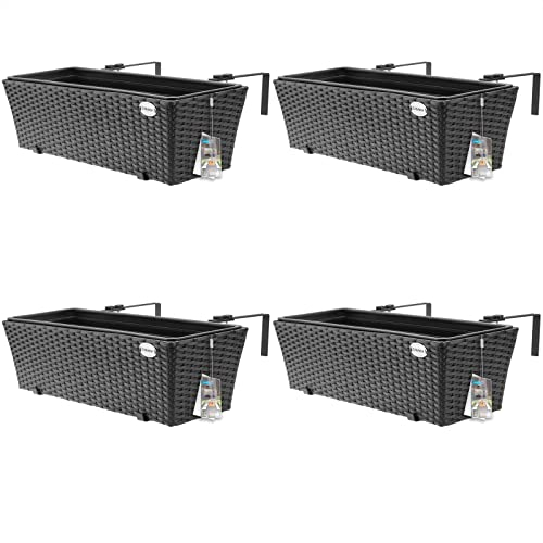 Casaria 4X Bac à Fleurs 11 litres Support de Montage intérieur extérieur jardinière Pot de Fleurs décoration Balcon terrasse Noir