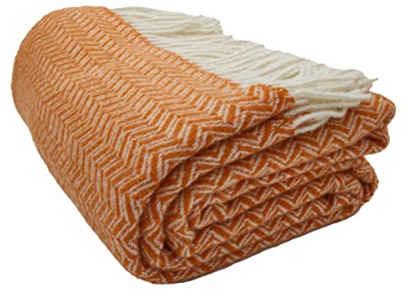 GLAESER Wohndecke - fair de Luxe Wolle pur | Wolldecke aus 100% Wolle | Couchdecke/Sofadecke | Wohlfühlende und Anschmiegsame Kuscheldecke | (amberglow)