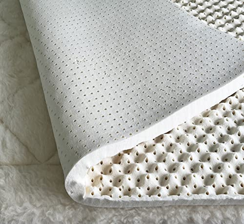 Turmerry 2.4 Green Natural Organic Egg Crate Latex Mattress Topper Full Size - Soft Plush Pillow Top - GOLS Certified Convoluted Foam - Pressure Point Back Pain Relief Sleep Cool Bed Pad