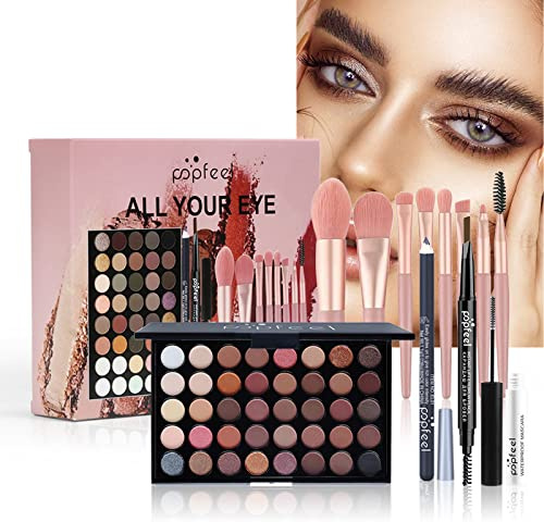 Joyeee 40 Farben Lidschatten Palette Schmink Geschenkset, Professionelles Augen Make up Set mit Mascara, Augenbrauenstift, Eyeliner, Kosmetikpinsel, Tragbares Reiseset für Teenager-Mädchen Frauen