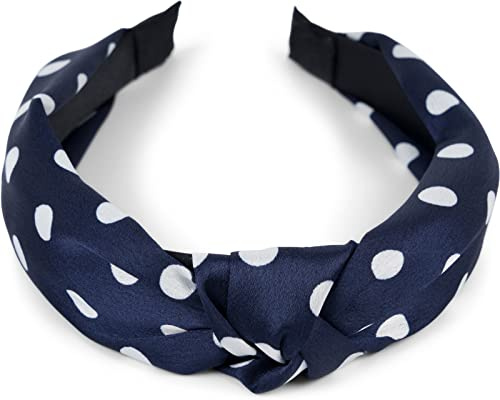 styleBREAKER Damen Haarreif Punkte Knoten Rockabilly, Dunkelblau-Weiß | 5 cm breit, flexibler Kunststoffkern mit robustem Polyester-Überzug, drückt nicht, passend für 54-58 cm Kopfumfang.