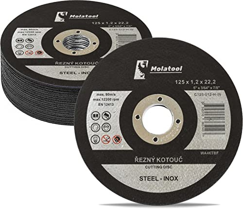 Molatool Standard Trennscheiben 125 x 1,2 x 22,2 mm, 25 Stück für Metall, Stahl, Edelstahl/INOX, Vorteilspack 25 Stück Flexscheiben für Winkelschleifer