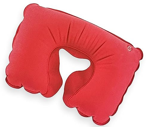 Caribou Living Soft Inflatable Compact Camping Travel Blow Up Red Neck Air Pillow Cushion for Bed Beach Sun Lounger Sunbathing Backpacking Hiking