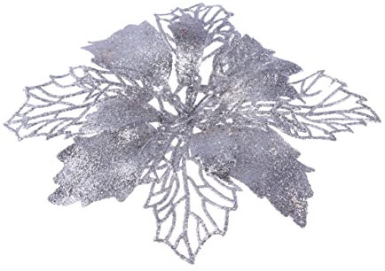 Garneck 12stücke Teiliges Glitzernde Poinsettia Blumen Hohle Künstliche Weihnachtsstern Anhänger Silber Weihnachtsbaum Deko Für Christbaum Girlande Festliche Weihnachtsdeko