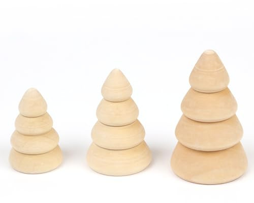 Oblique Unique® 3er Set 3D Holz Tannenbäume Natur Farben Tischdeko Dekoration Herbst Weihnachten Kinder Basteln Bemalen