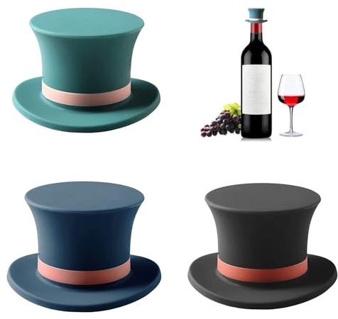 winmiya 3PCS Top Hat Wine Bottle Stoppers – Silicone Reusable Wine Stopper Caps, Funny Novelty Bottle Sealer for Wine Bottles, Beer & Home Bar Gift Accessories