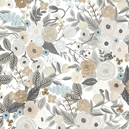 Timeet Pellicola Adesiva Carta da Parati Floreale 39x300 cm con Motivo Fiori e Foglie Decorativa in Grigio e Marrone per Soggiorno