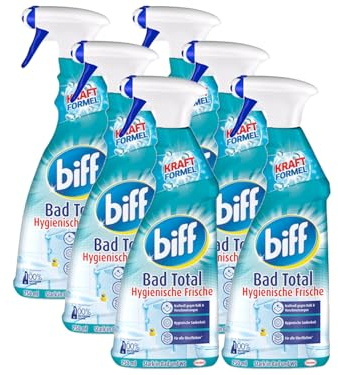 Biff Bad Total, detergente igienico fresco (6 x 750 ml), detergente per il bagno contro calcare e sporco, flacone spray, rimozione del calcare per tutte le superfici e pulizia igienica in tutto il