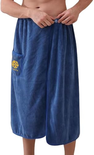 JIAHG Saunakilt Herren, verstellbar Saunahandtuch Duschtuch mit Druckknöpfe, Große Schnelltrockend Saunatuch Saunarock Saunasarong, Sauna Handtuch,Frottee, Saunatücher,80 * 150 cm