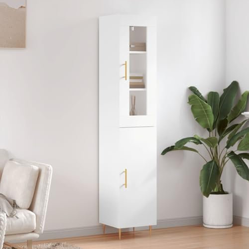 Youuihom Esszimmerschrank Schrank Wohnzimmer Sideboard Flur Highboard WeiÃŸ 34,5x34x180 cm Holzwerkstoff Geeignet für Wohnzimmer, Büro, Esszimmer, Café