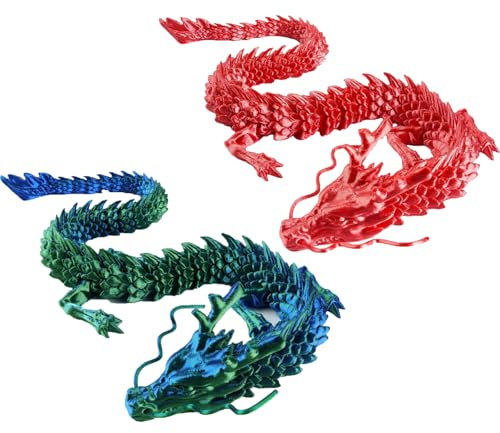Atsmoce® Kristall Drachen Figur Dekor, 3D Gedrucktes Dragon, Drache mit Bewegliche Gelenke, Überraschungsdrache, EIN Geschenk voller Überraschungen, deko fur Schlafzimmer/Schreibtisch (Grün+Rot)